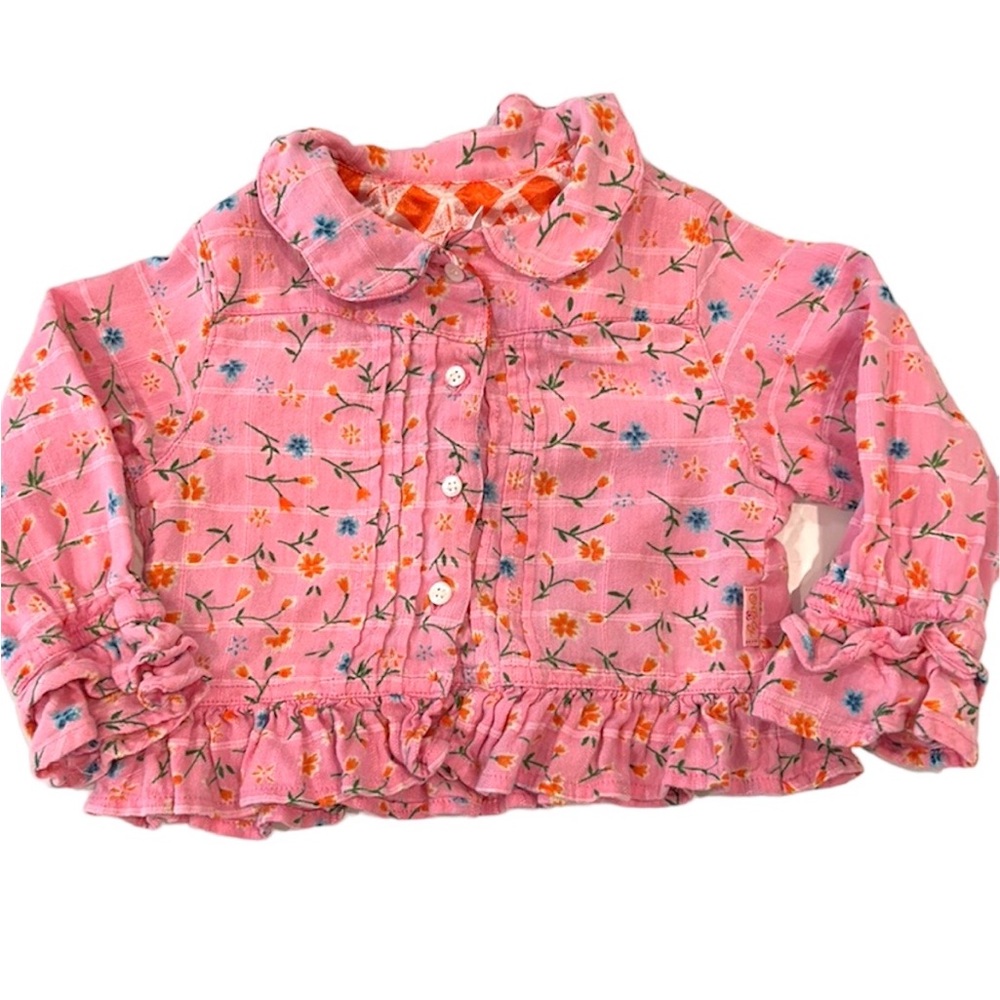 OILILY Pleated Floral Button Down Ruffle Dress Shirt Sz 80 Pink Size 9-12 months